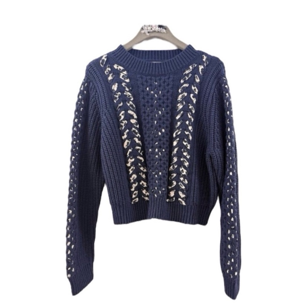 Jason Wu Collective Woven Detail Sweater Crew Neck Dark Blue Size XXL - Picture 5 of 9